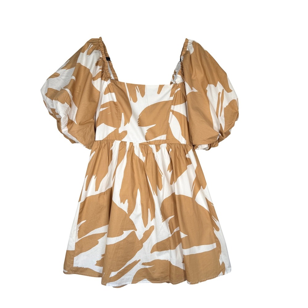 SugarLips Hazel Abstract Marion Puff Sleeve Babydoll Mini Dress Abstract Leaf M - Picture 2 of 4